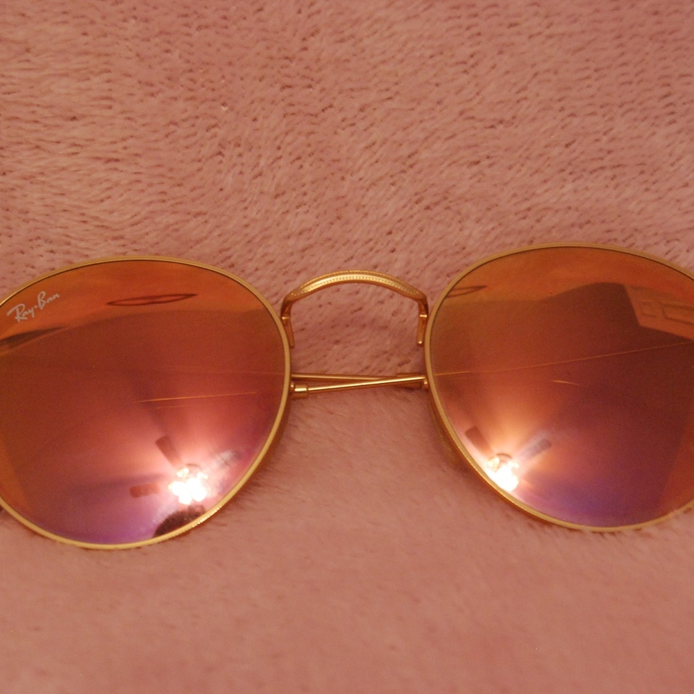Ray Bans- Round Flash Lenses Gold Copper (Pink)